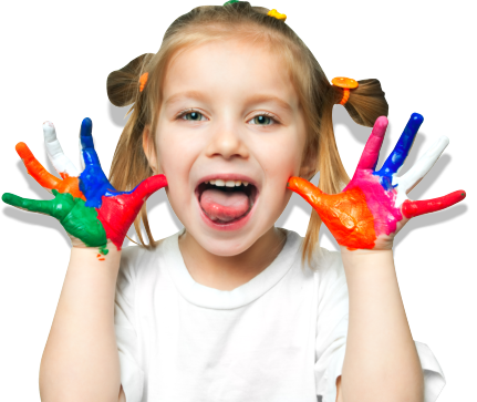 girl having paint on her hands